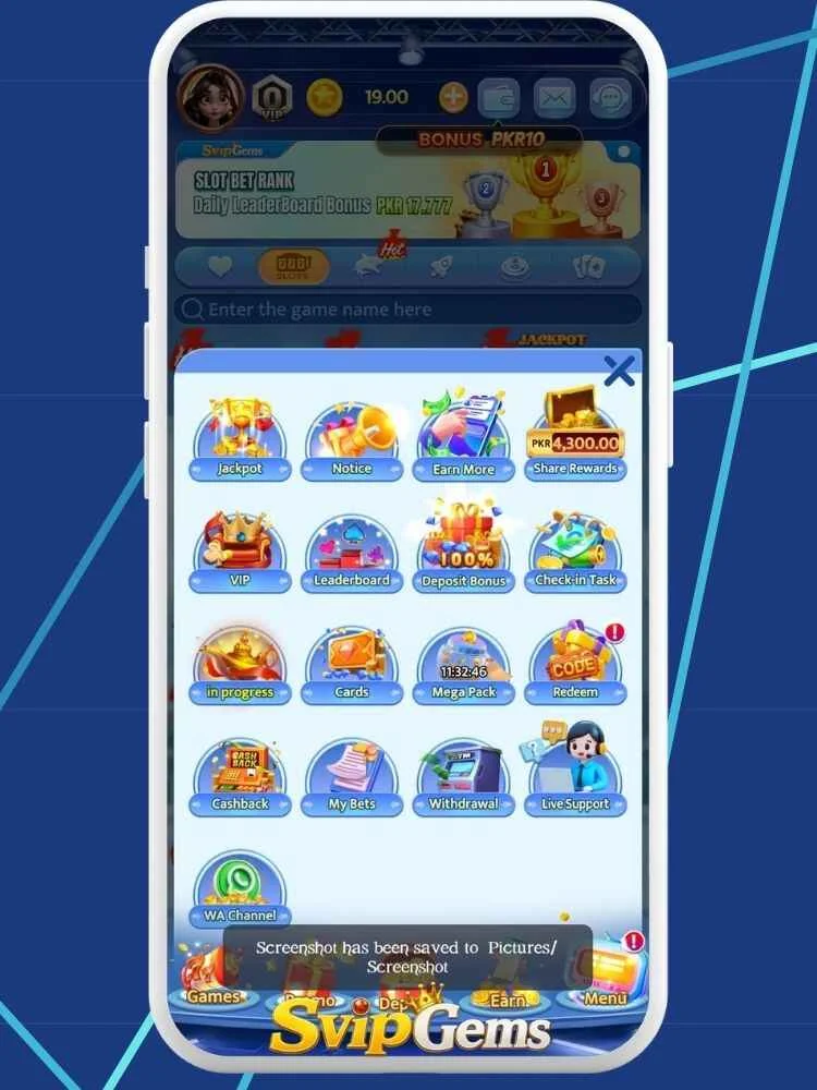 Svip Gems card games and slots selection